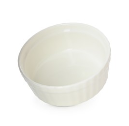 Photo of Clean empty ceramic ramekin isolated on white
