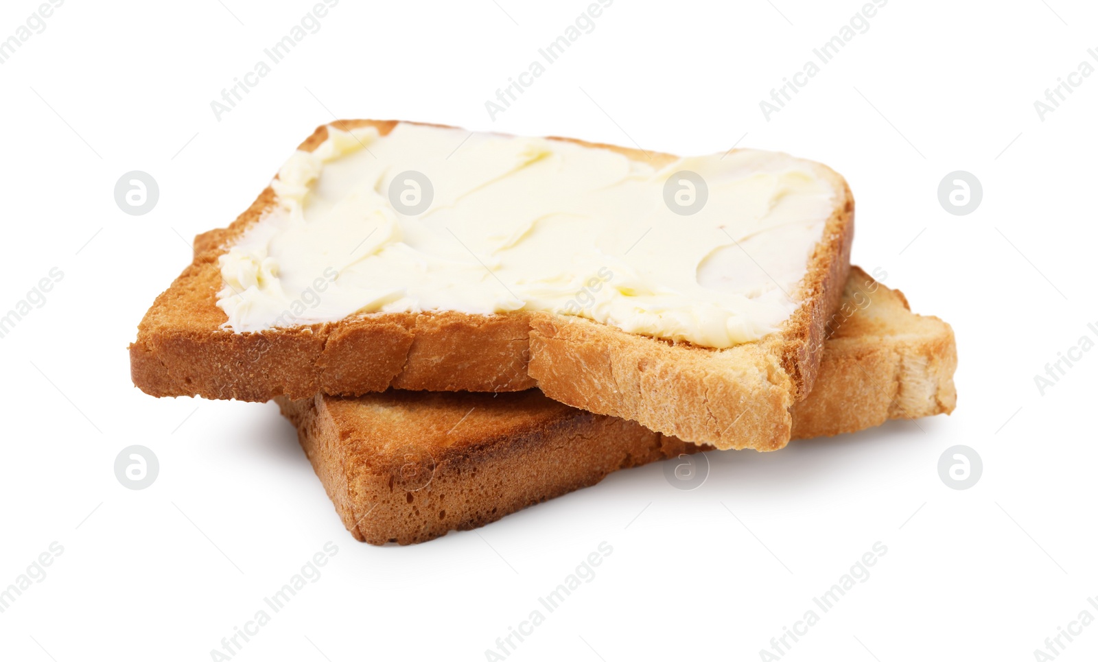 Photo of Fresh toasts with butter isolated on white
