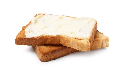 Fresh toasts with butter isolated on white