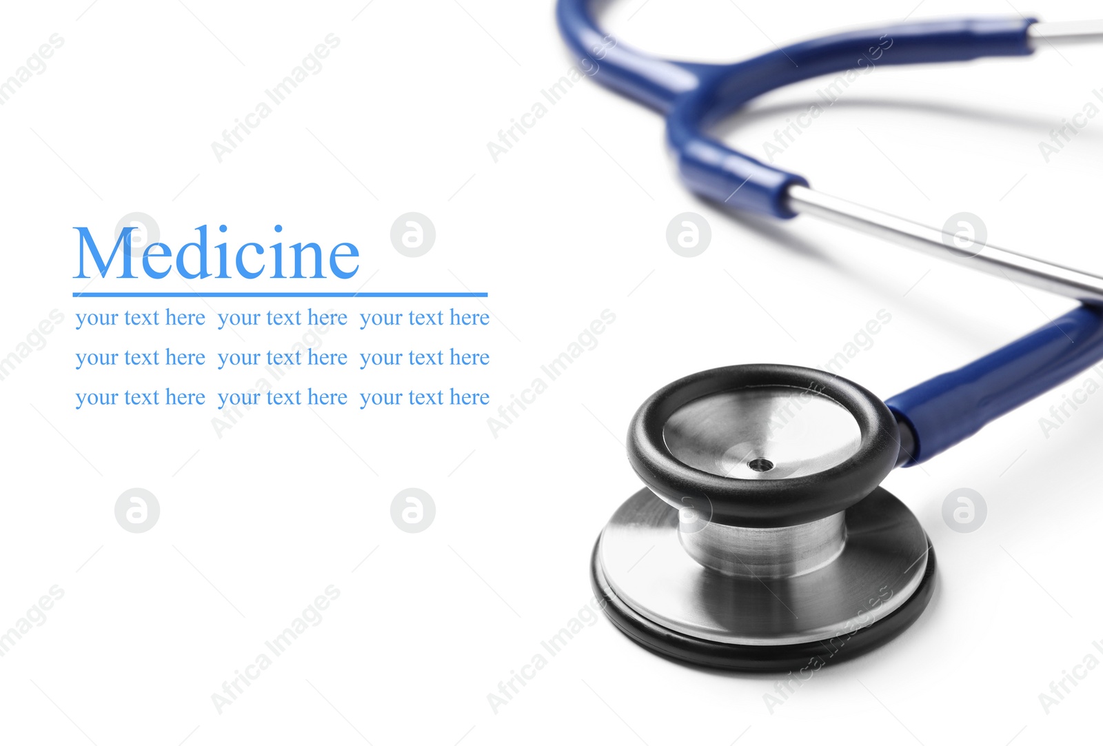 Image of Stethoscope on white background. Space for text