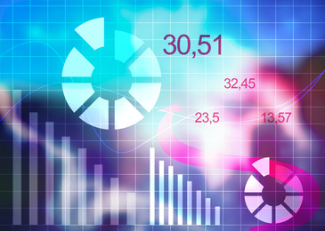 Illustration of Finance trading concept. Digital charts with statistic information on blurred background