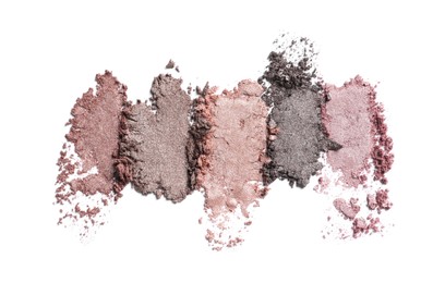 Crushed eye shadows on white background. Professional makeup product