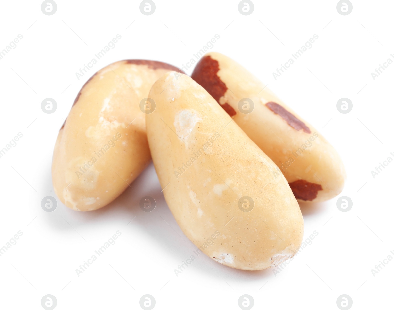 Photo of Delicious Brazil nuts on white background. Healthy snack