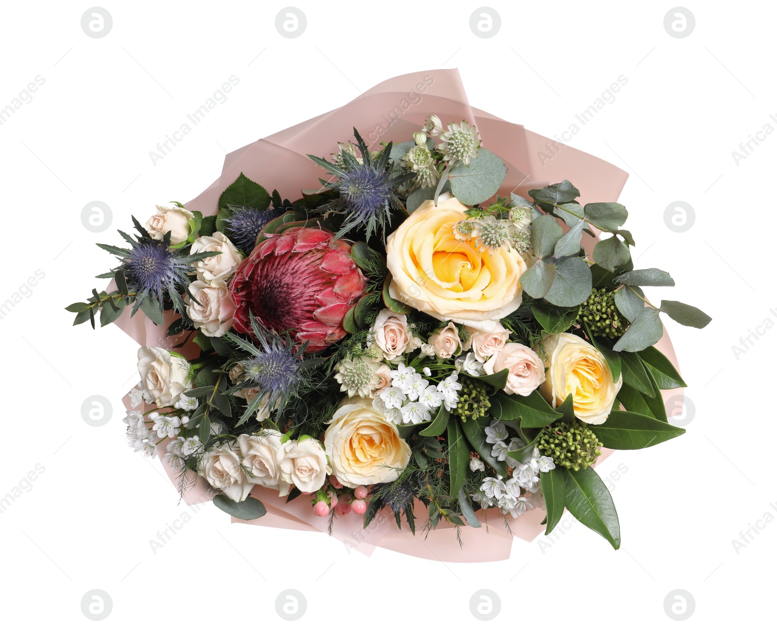 Photo of Beautiful bouquet with roses isolated on white