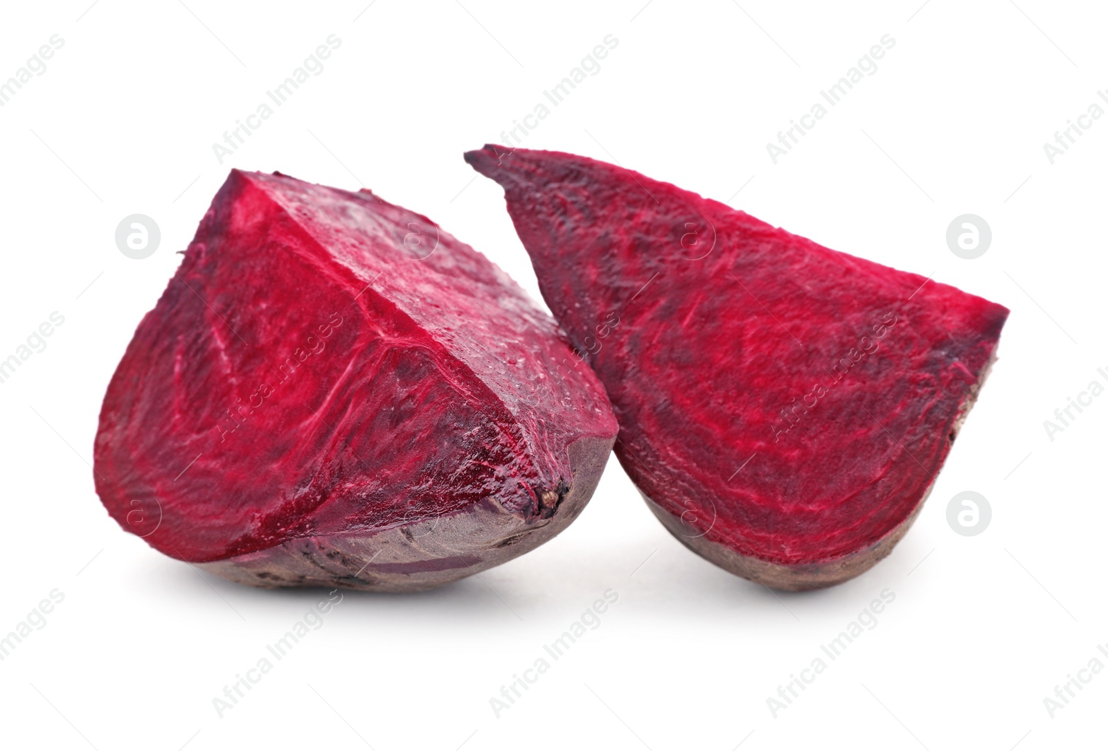 Photo of Cut beet on white background. Taproot vegetable