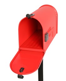 Photo of Open red letter box on white background