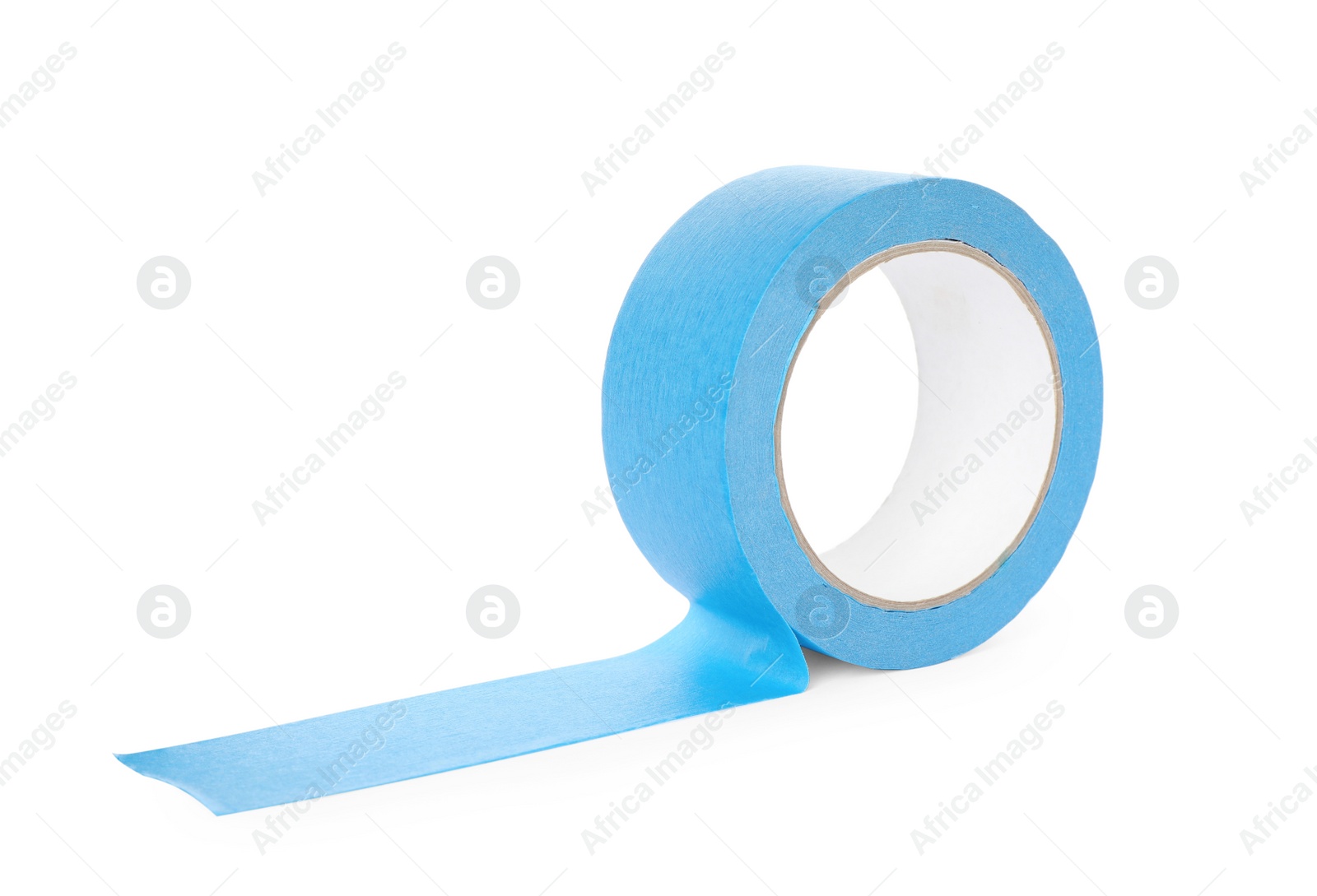 Photo of Roll of light blue adhesive tape isolated on white
