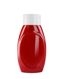 Photo of Bottle of tasty ketchup isolated on white