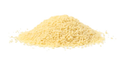 Photo of Pile of raw couscous isolated on white