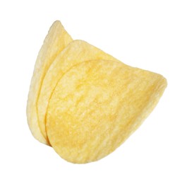 Photo of Tasty crispy potato chips isolated on white