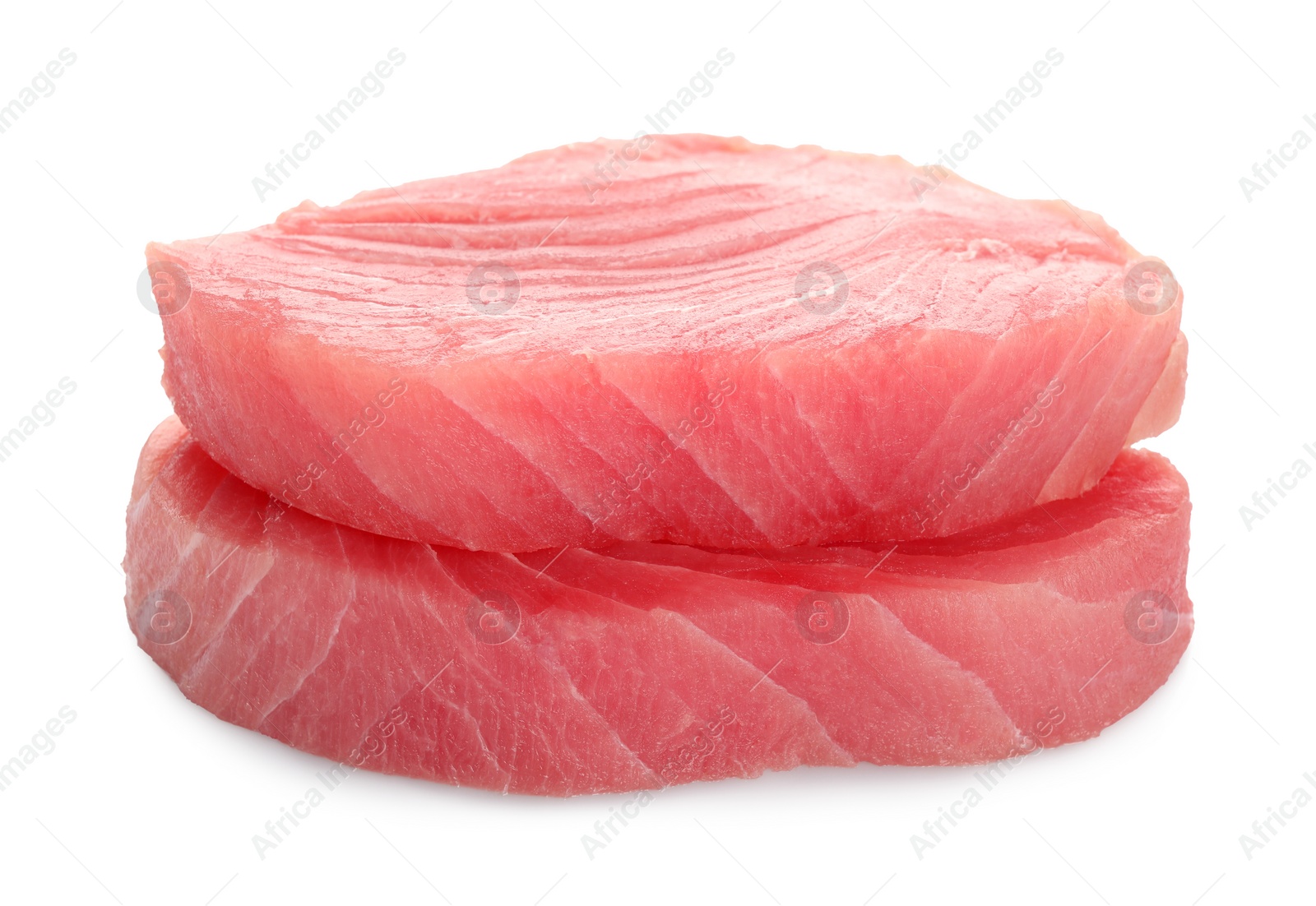 Photo of Fresh raw tuna fillets on white background