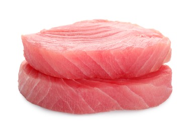 Fresh raw tuna fillets on white background