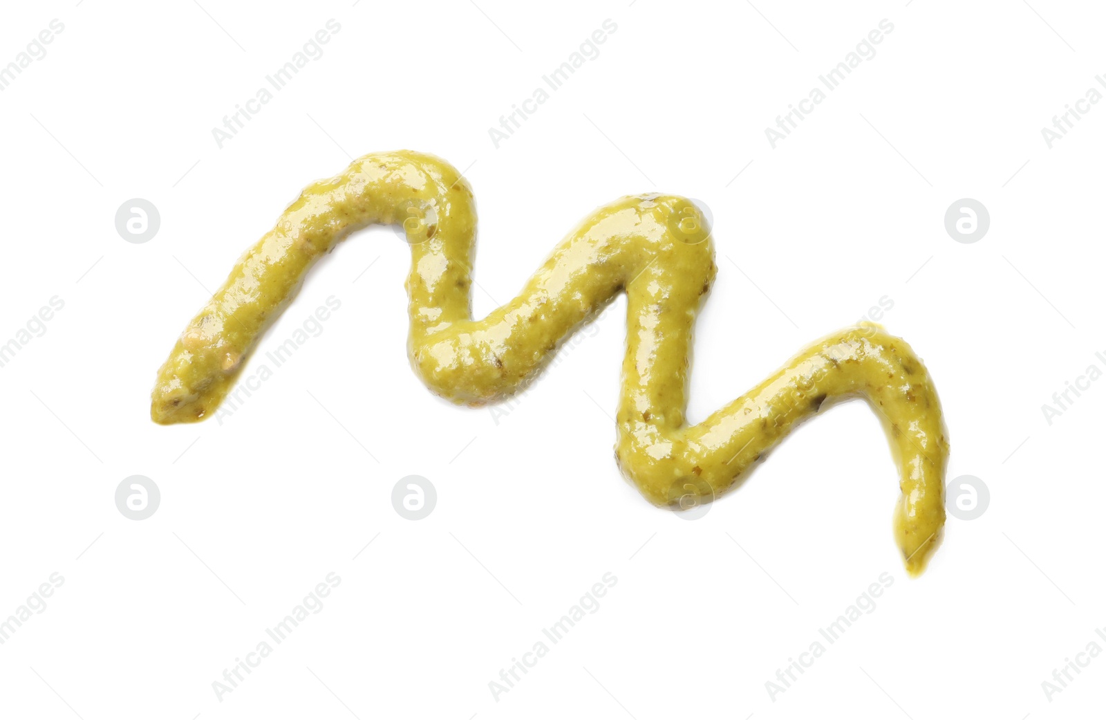 Photo of Delicious pesto sauce on white background, top view