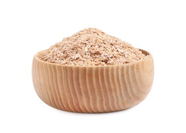 Photo of Wheat bran in bowl on white background