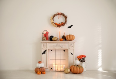 Modern room decorated for Halloween. Idea for festive interior