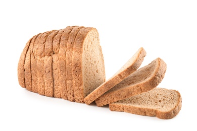 Fresh bread on white background. Baked goods