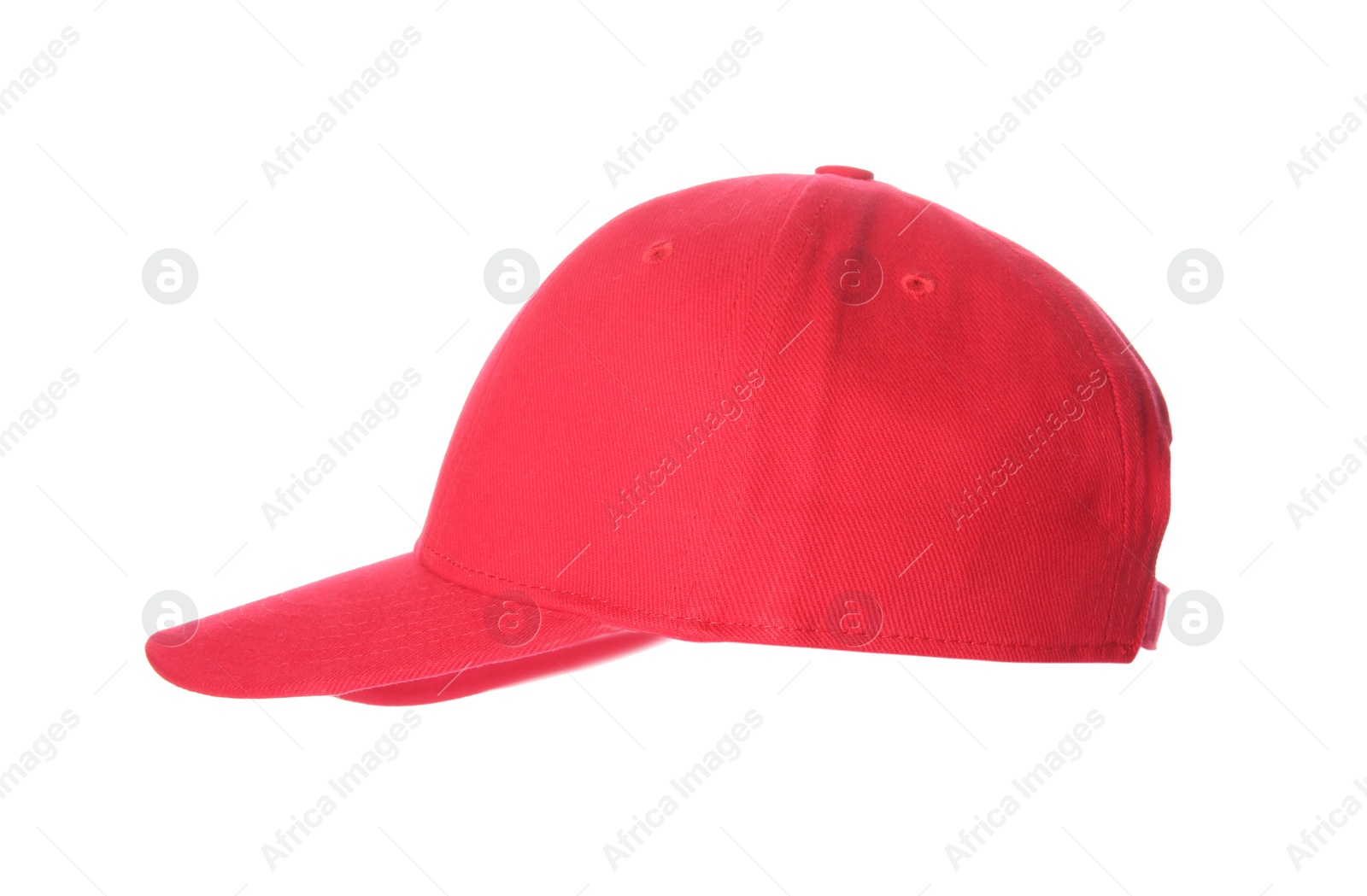 Photo of Stylish red baseball cap isolated on white