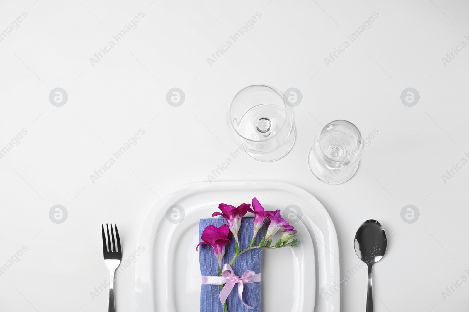 Photo of Stylish table setting on white background, top view