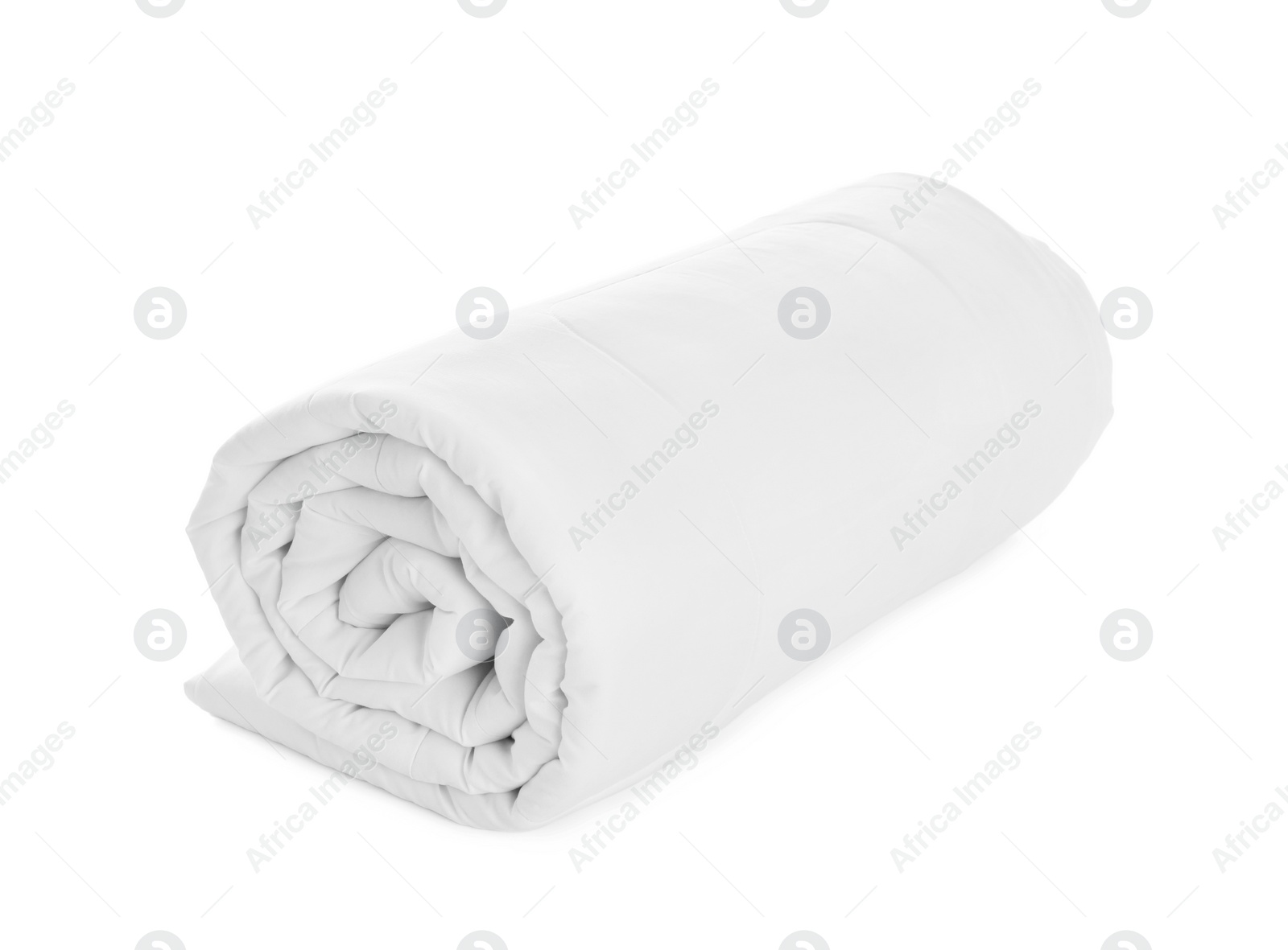 Photo of Rolled clean blanket isolated on white. Household textile