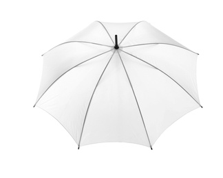 Photo of Beautiful open umbrella on white background