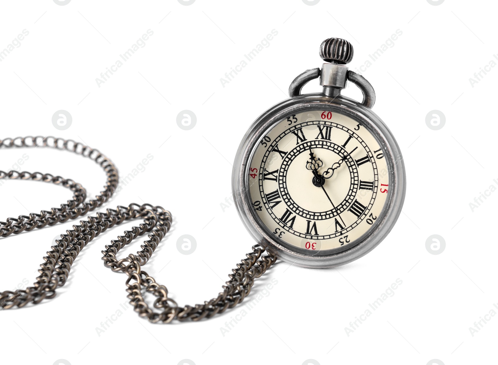 Photo of One pocket clock with chain isolated on white