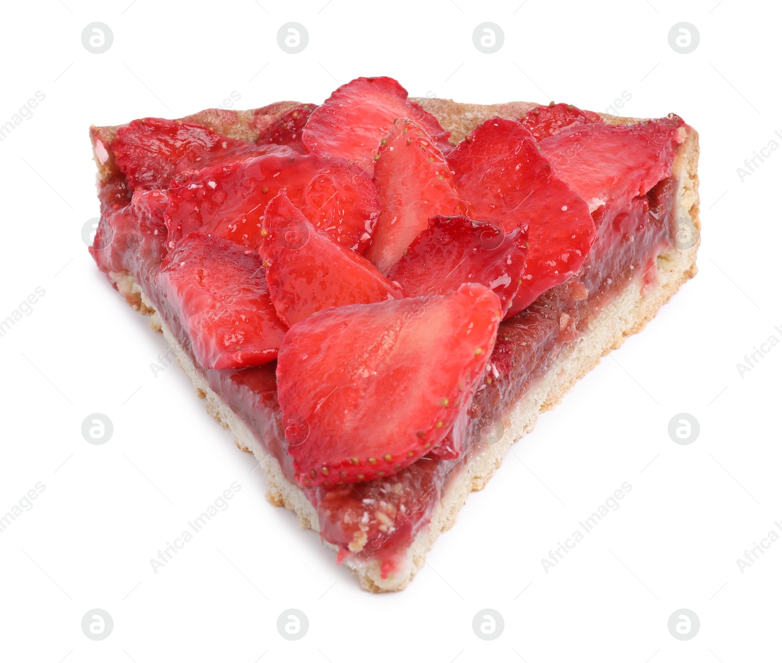 Photo of Piece of delicious strawberry tart isolated on white