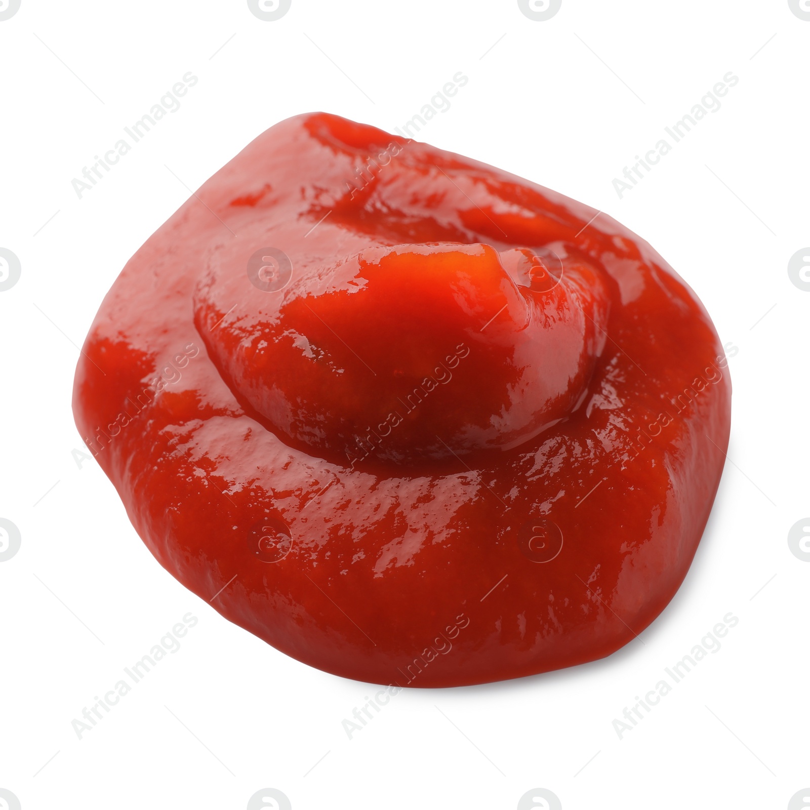 Photo of Fresh tasty red ketchup isolated on white, closeup