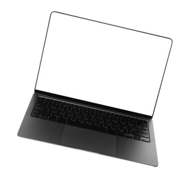 Photo of Laptop with blank screen isolated on white. Mockup for design