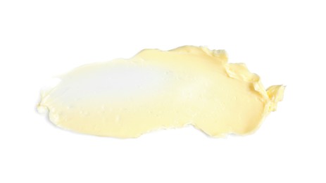 Photo of Tasty butter on white background, top view