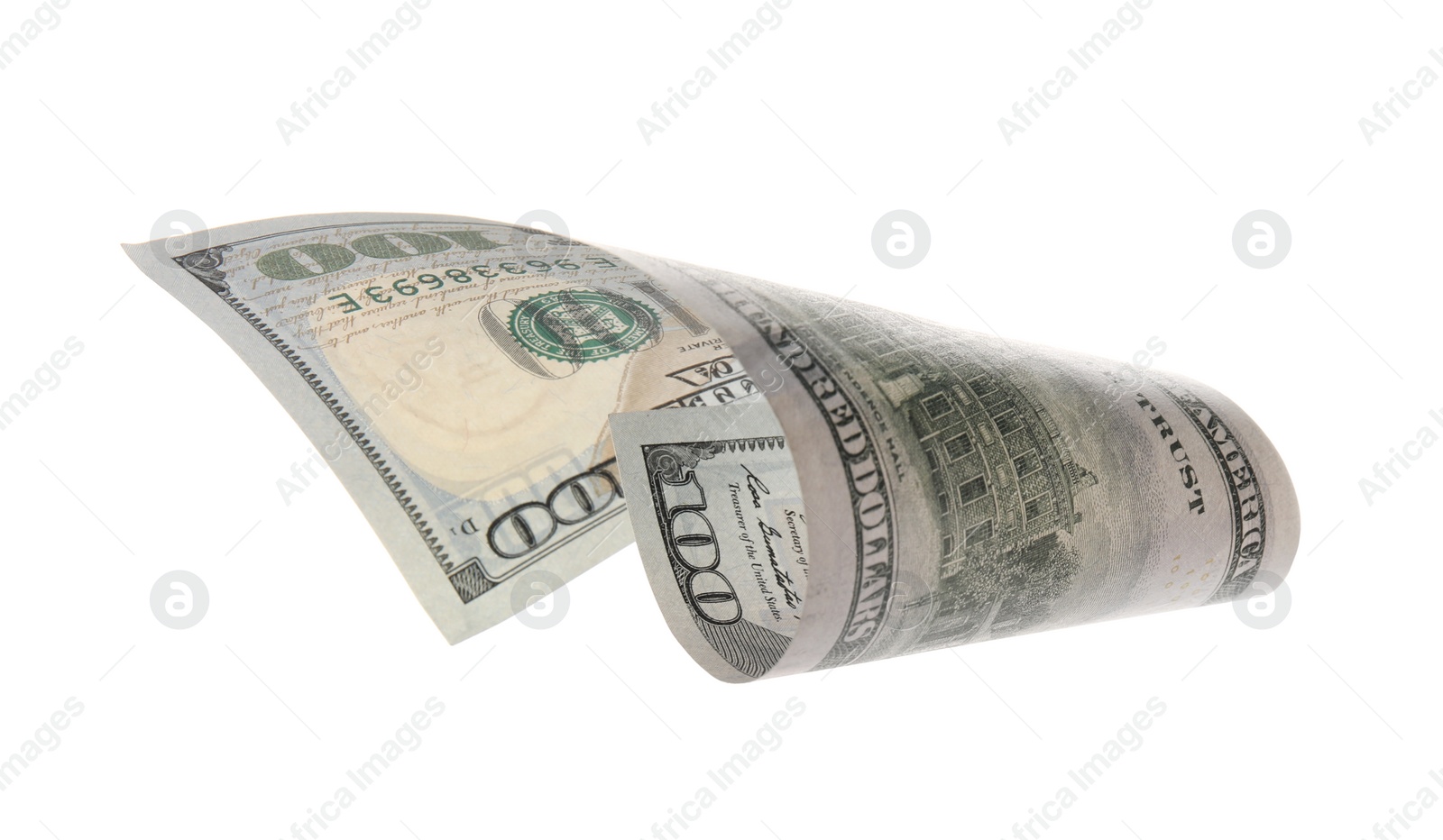 Photo of One hundred dollar banknote on white background. American national currency