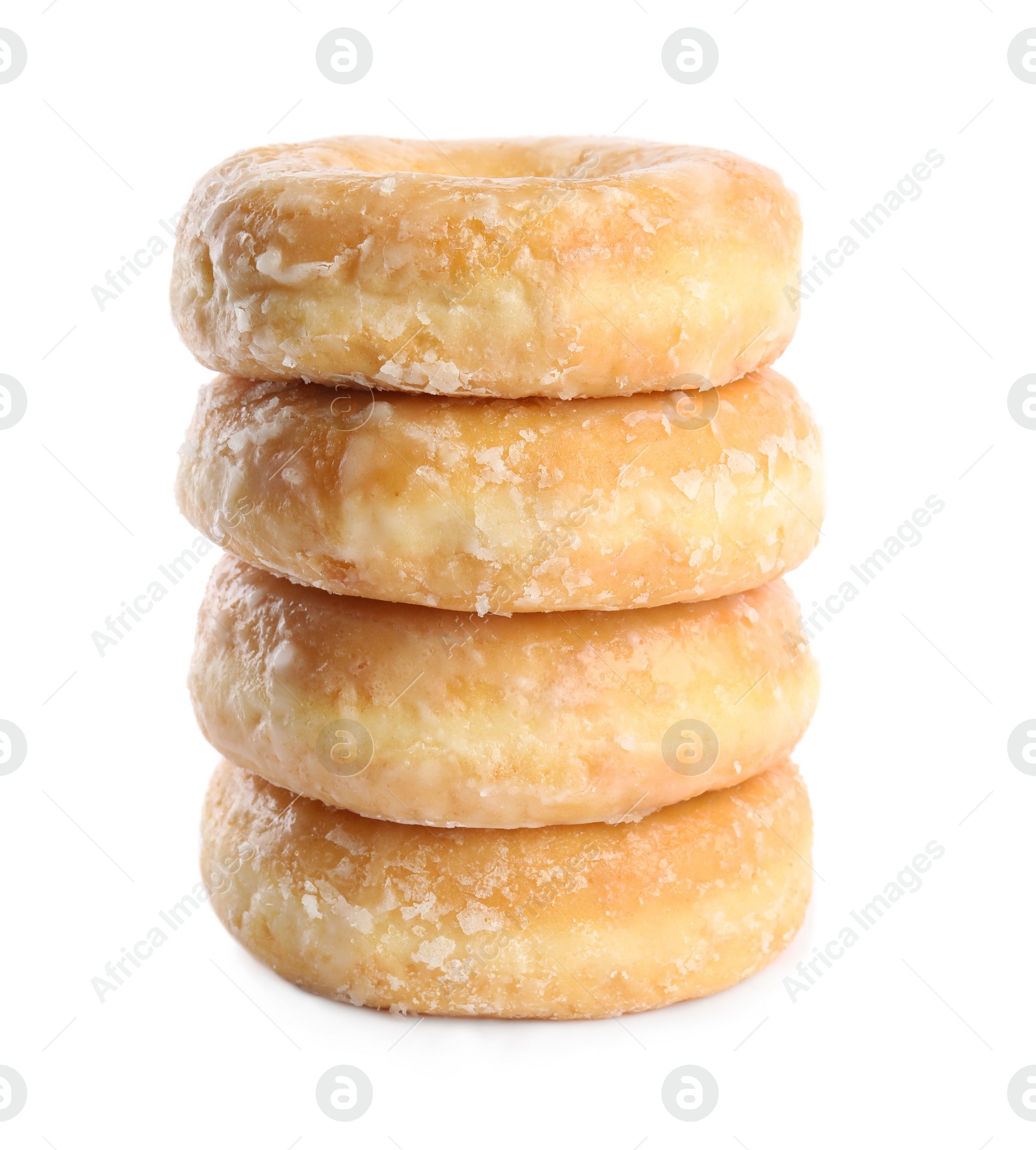 Photo of Stack of delicious donuts isolated on white