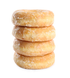 Photo of Stack of delicious donuts isolated on white