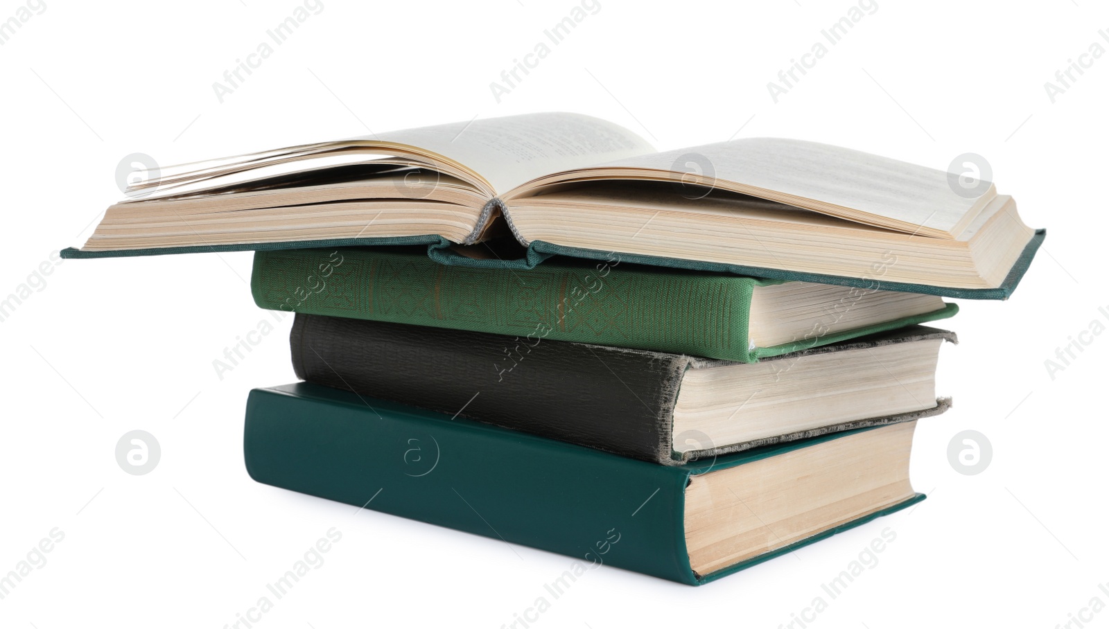 Photo of Stack of many old hardcover books isolated on white