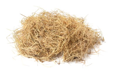 Photo of Heap of dried hay on white background, above view