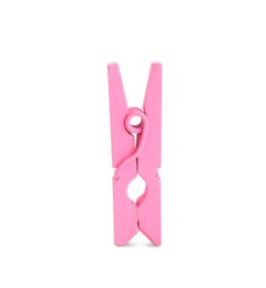 Bright pink wooden clothespin isolated on white