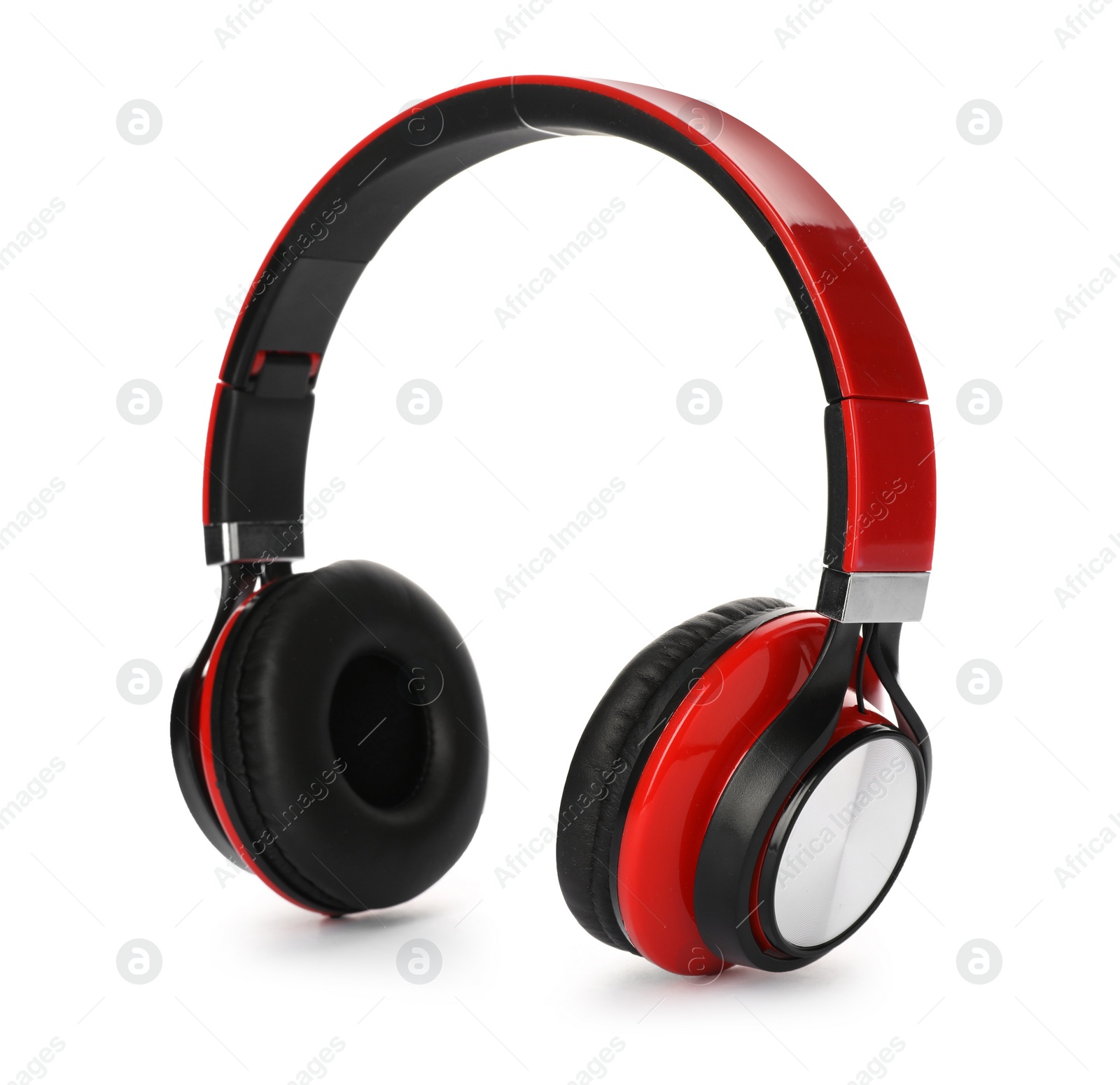 Photo of Stylish modern headphones with earmuffs on white background