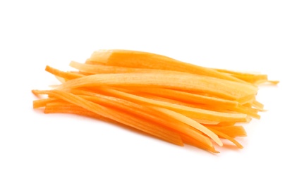 Cut fresh ripe carrot on white background