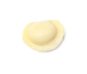 Photo of Boiled dumpling on white background, top view