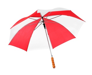 Photo of Modern opened bright umbrella isolated on white