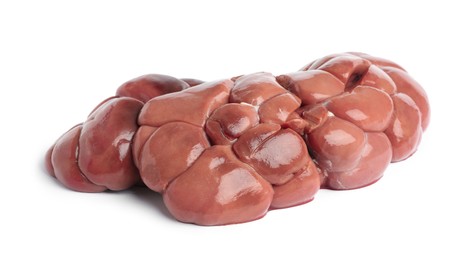 Photo of Fresh raw kidney meat on white background