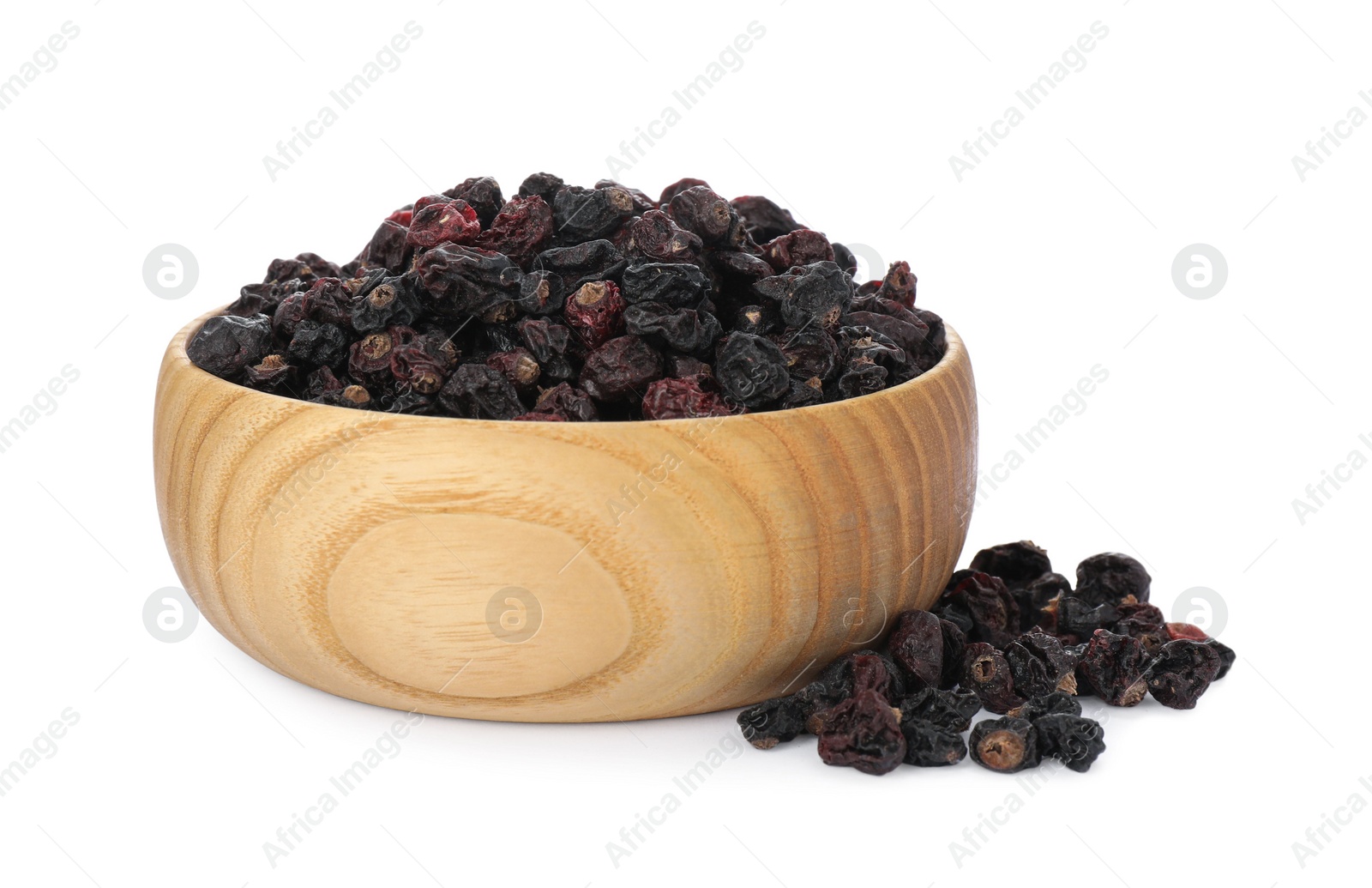 Photo of Bowl with tasty dried currants on white background