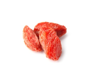 Photo of Tasty dried goji berries on white background