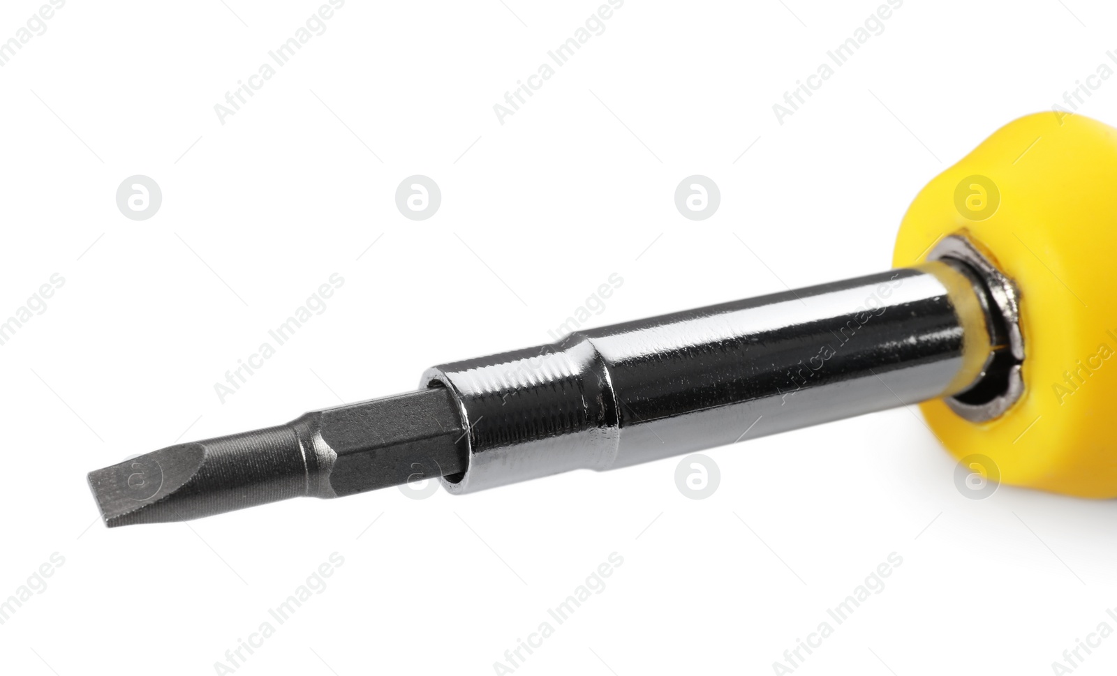 Photo of One screwdriver with yellow handle isolated on white