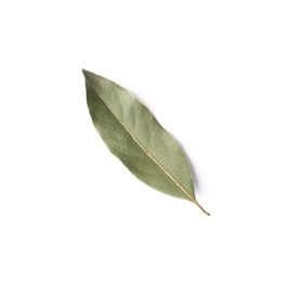 Photo of One aromatic bay leaf on white background, top view