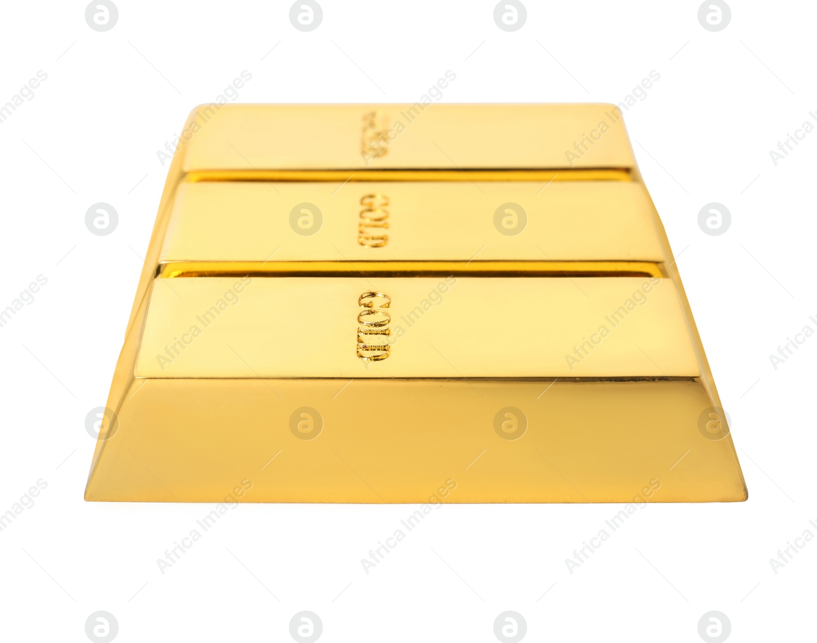 Photo of Precious shiny gold bars on white background