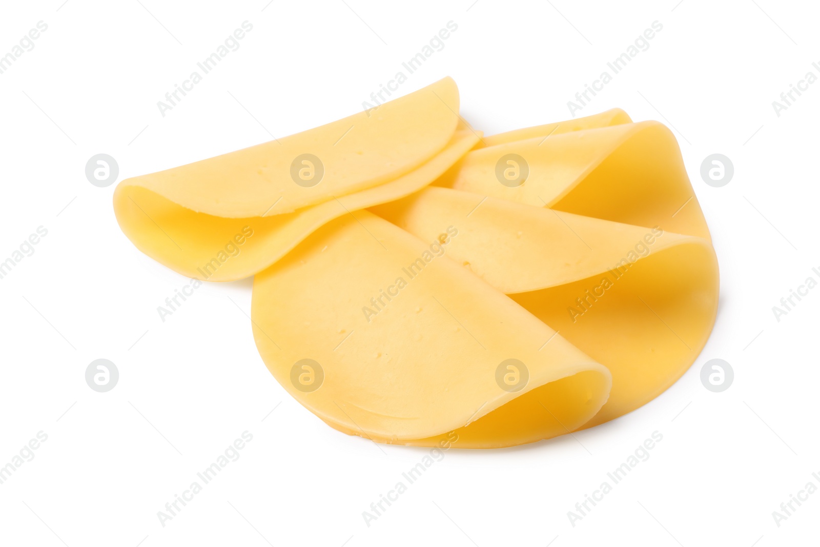 Photo of Slices of tasty fresh cheese isolated on white