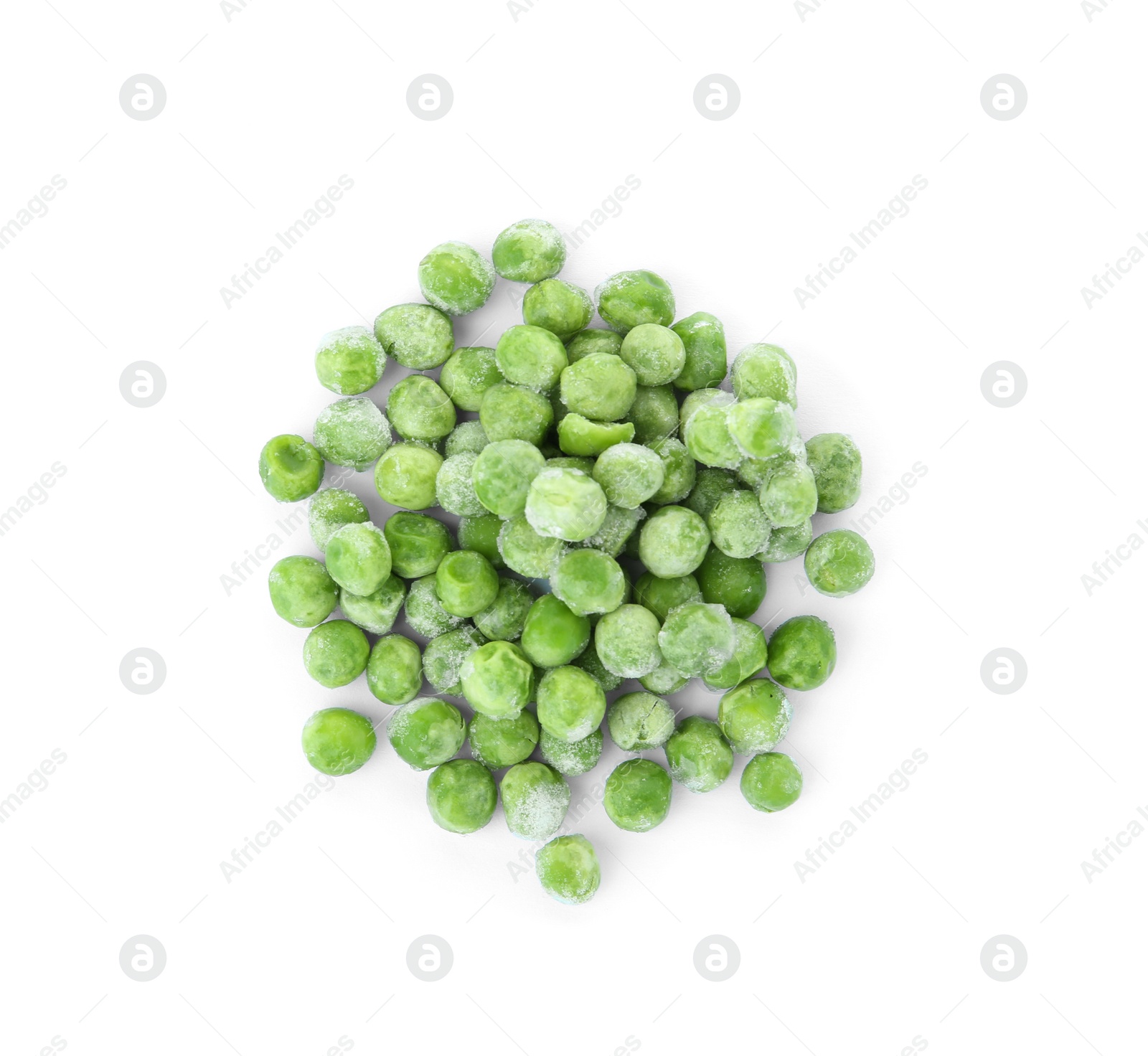 Photo of Frozen peas on white background. Vegetable preservation