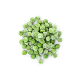 Frozen peas on white background. Vegetable preservation