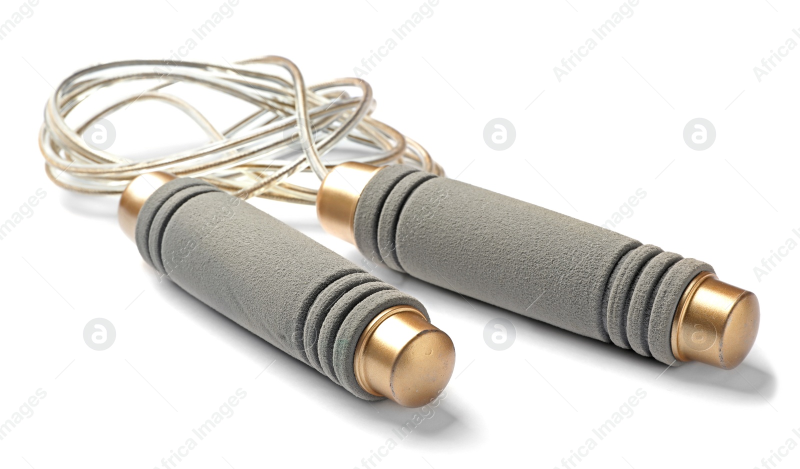 Photo of Jump rope on white background. Sports equipment