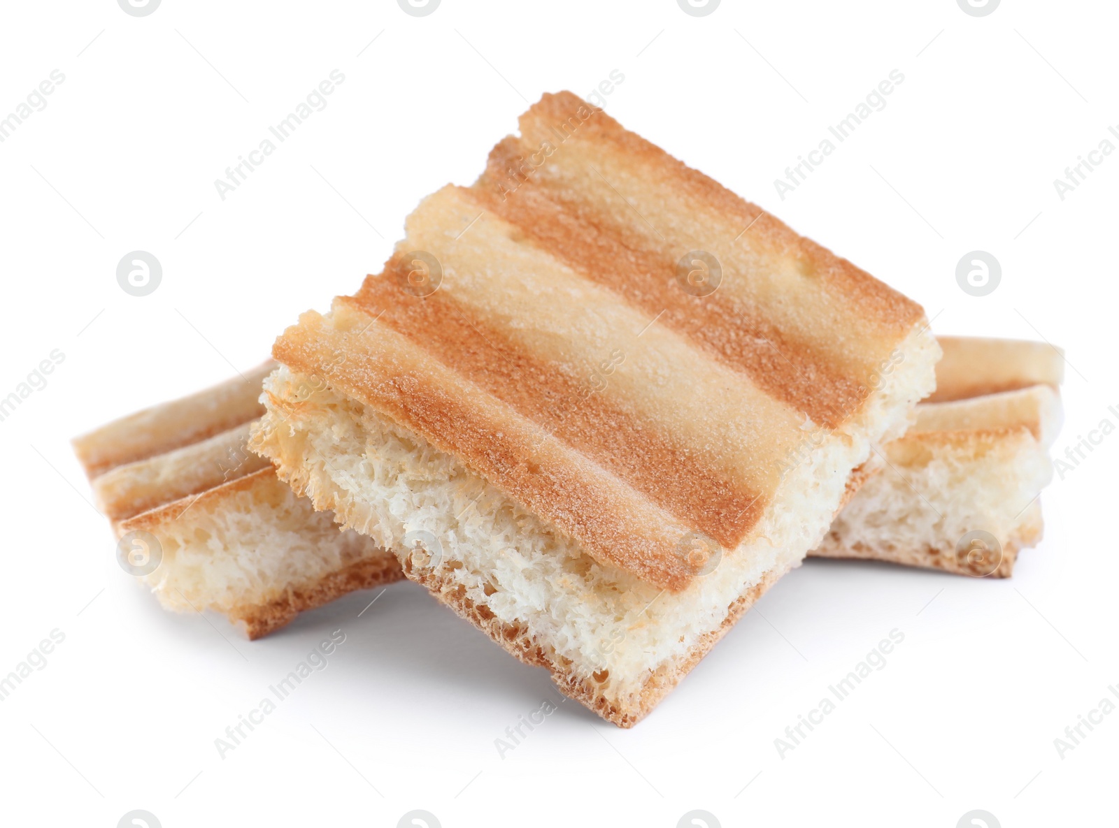 Photo of Delicious crispy pita chips on white background